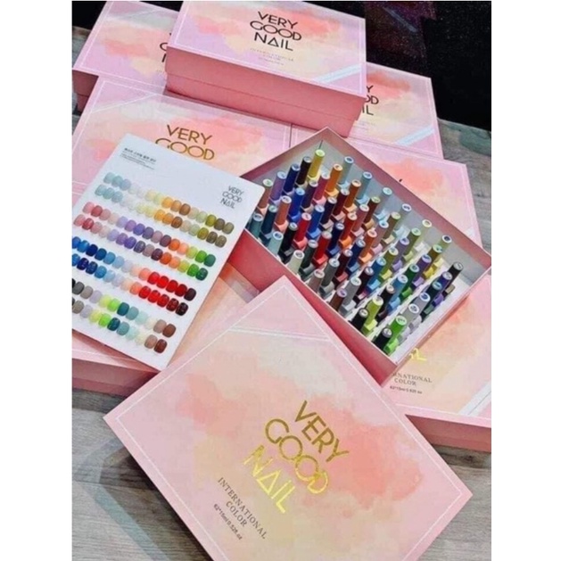 Set sơn Verygood nail 60 hộp hồng màu tặng kèm base top và bảng màu chất đặc mướt