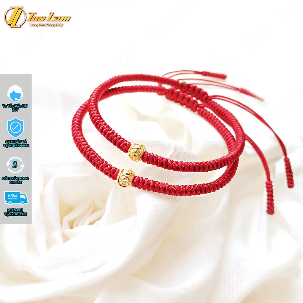 Vòng tay may mắn chỉ đỏ bện handmade charm bi bạc si cát màu vàng hợp mệnh - Tuệ Lâm