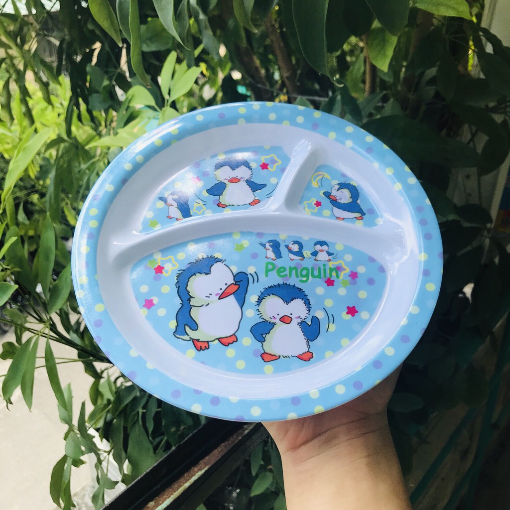 Khay ăn dặm chia ngăn hình tròn cho bé bằng nhựa chất liệu an toàn