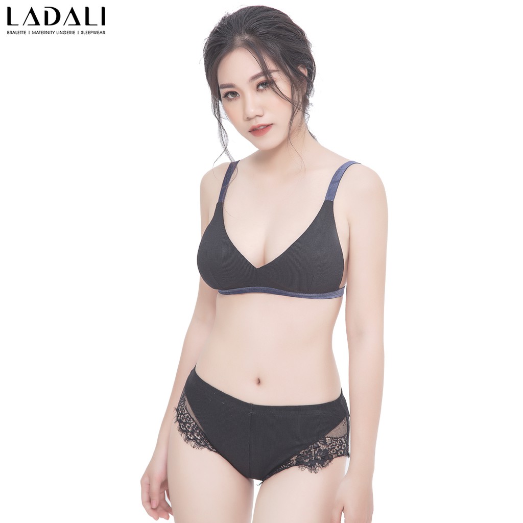 Áo lót cotton gân tăm dây nhung pha ren cao cấp Ladali