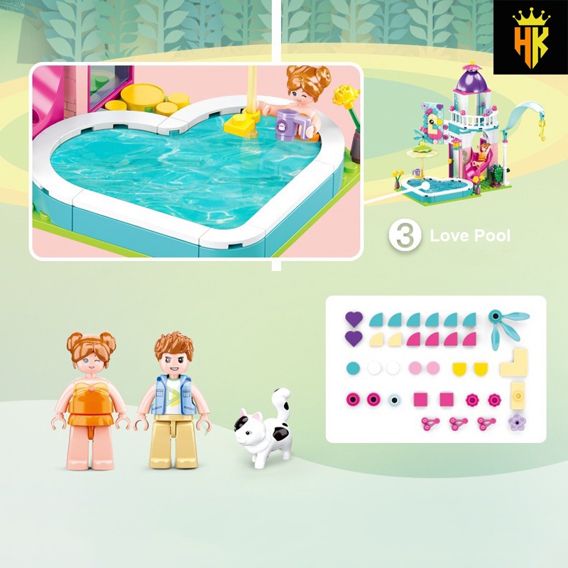 Đồ Chơi Lắp Ráp Kiểu LEGO Friends Tiệc Bể Bơi Ở Công Viên Nước Trái Tim Pool Party B0971 Với 230 Chi Tiết,Lego Bé Gái