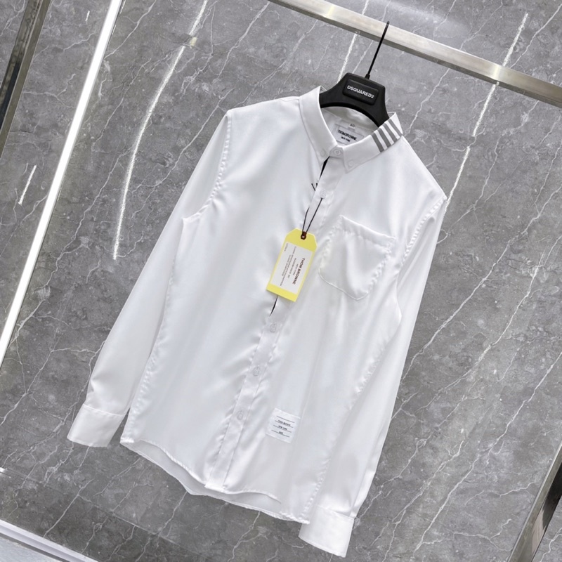 Áo Sơ Mi Thom Nam Chất Gai 4 Sọc Cổ Thêu Vạch Khuy SM35P