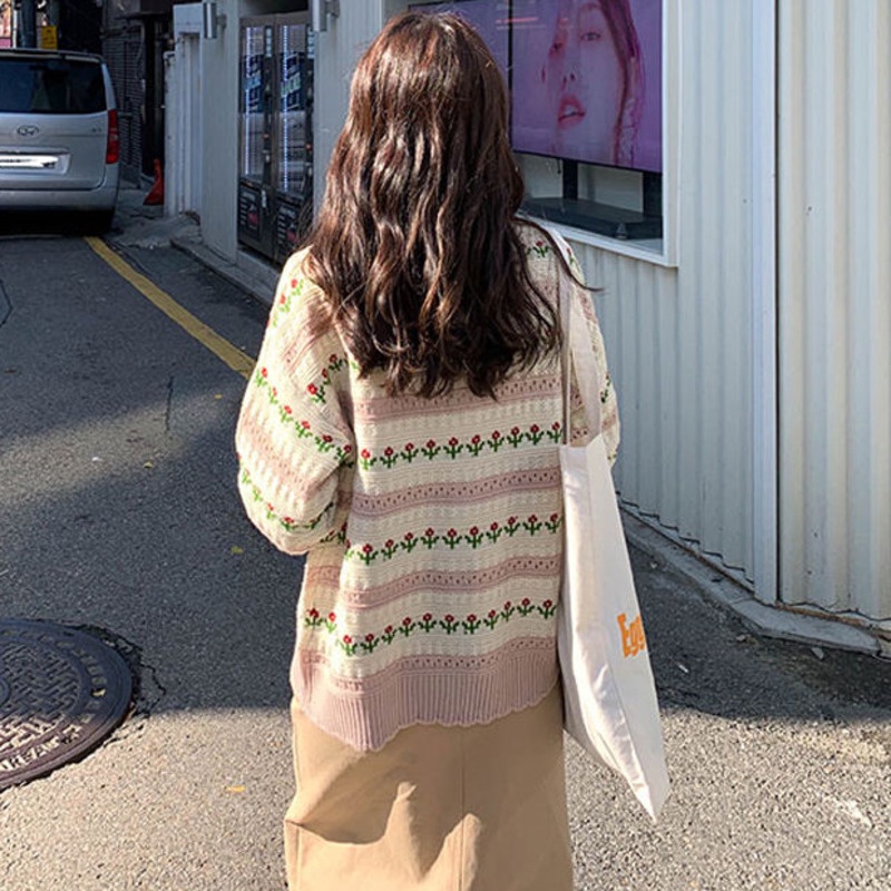 Áo Khoác Len Jacquard Tay Dài Màu Tương Phản Dáng Rộng Thời Trang Hàn Quốc Cổ Điển Dễ Phối Đồ Dành Cho Bạn