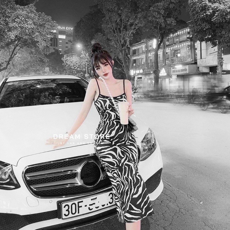 đầm dây suông rằn ri