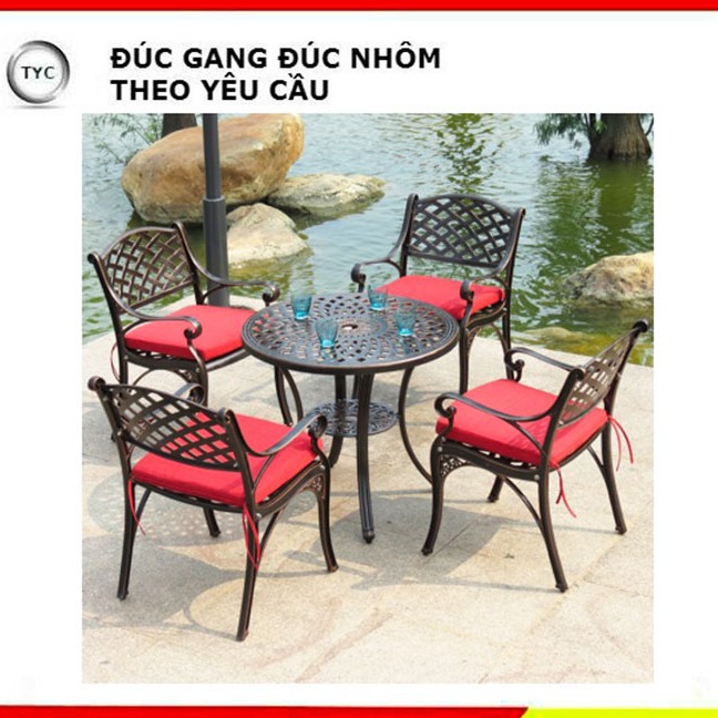 BÀN GHẾ NHÔM SÂN VƯỜN HOA VĂN CA-RÔ CỔ ĐIỂN