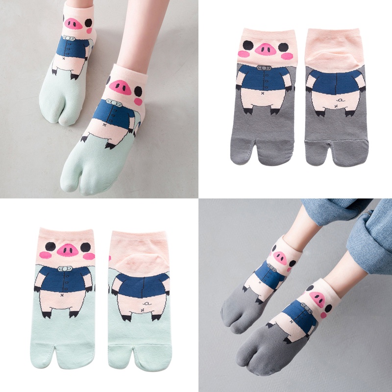 Xiangbao Vớ Xỏ Ngón Chân Cotton Hở Ngón In Hình Heo Hoạt Hình Phong Cách Harajuku Cho Nữ