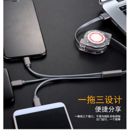 Cuộn Cáp Sạc Nhanh 3 Đầu Thông Minh-Dây Cáp Sạc 3 ĐẦU RÚT MicroUSB,Type C,IPDây TPE Lõi Đồng Siêu Bền