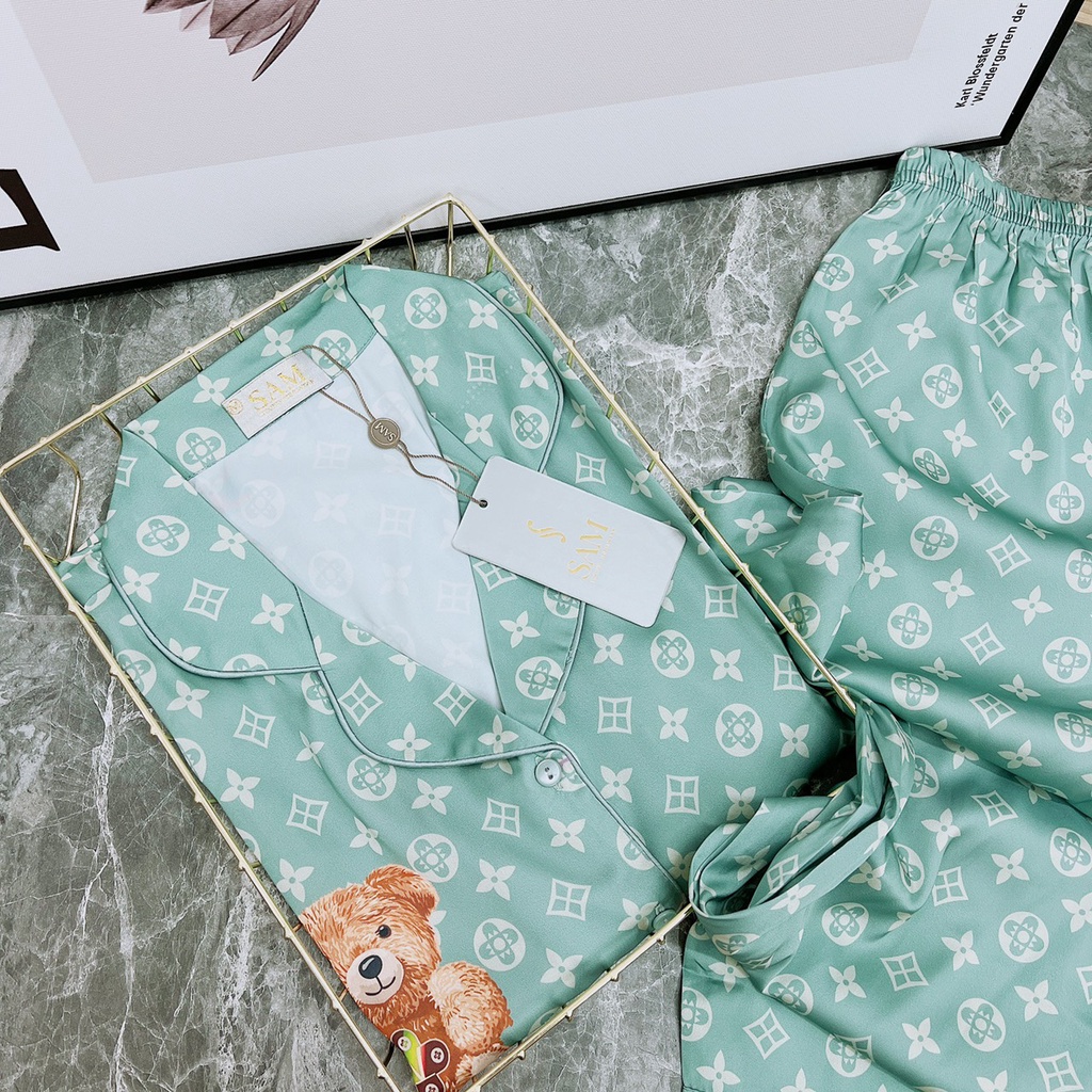 Bộ pyjama lụa Sam luxury, bộ mặc nhà nữ tay dài cao cấp