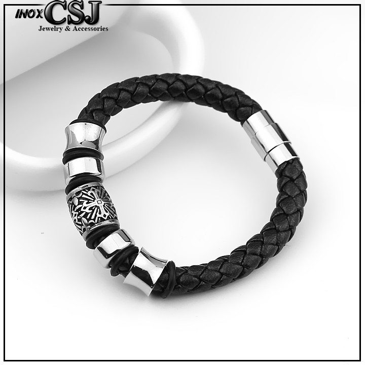 vòng tay dây da cao  cấp khóa inox vip không đen hình VIKING siêu đẹp - chuẩn thời trang - 03 mẫu