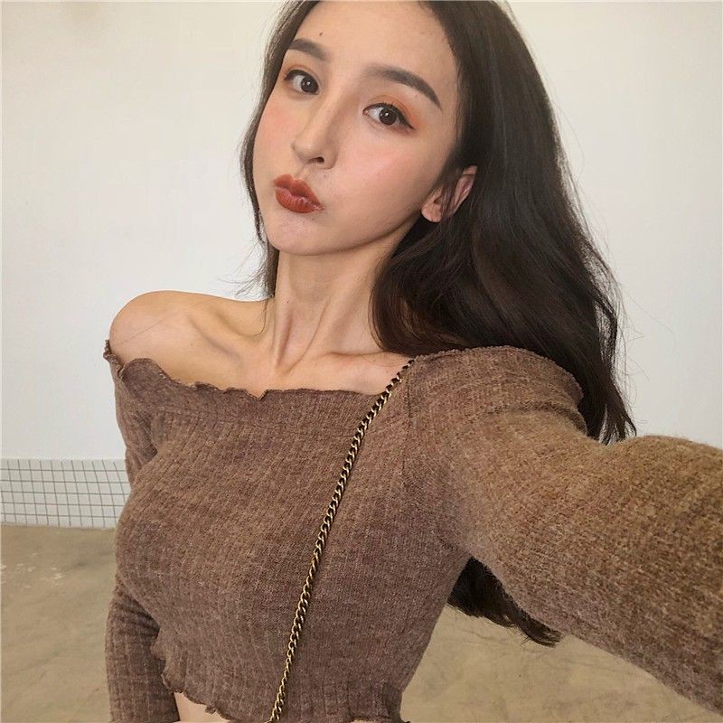 [ORDER] Áo hạ vai tay dài gợi cảm croptop ôm body hở bụng ulzzang ( 2 màu )