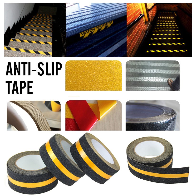 Sọc vàng phản quang - Băng keo tape caution nhám chống trơn trượt Sticker Factory - kích thước 5cmx5m
