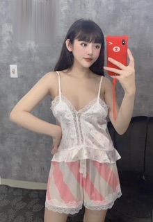BỘ LỤA 2 DÂY QUẦN SỌC HỒNG CAO CẤP