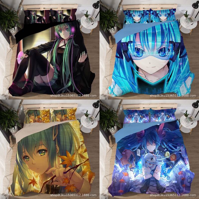 Bộ Ga Trải Giường Vỏ Gối 3 Trong 1 Chất Lượng Cao In Hình Hatsune Miku 4 Trong 1