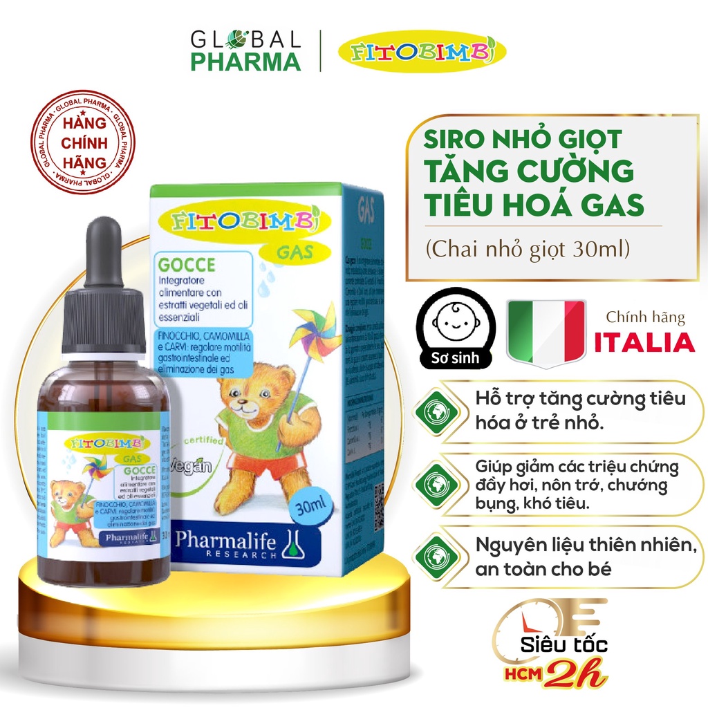 Siro FITOBIMBI GAS giảm đầy hơi, ọc sữa, nôn trớ, chướng bụng, khó tiêu, rối loạn tiêu hóa cho bé (Chai 30ml)
