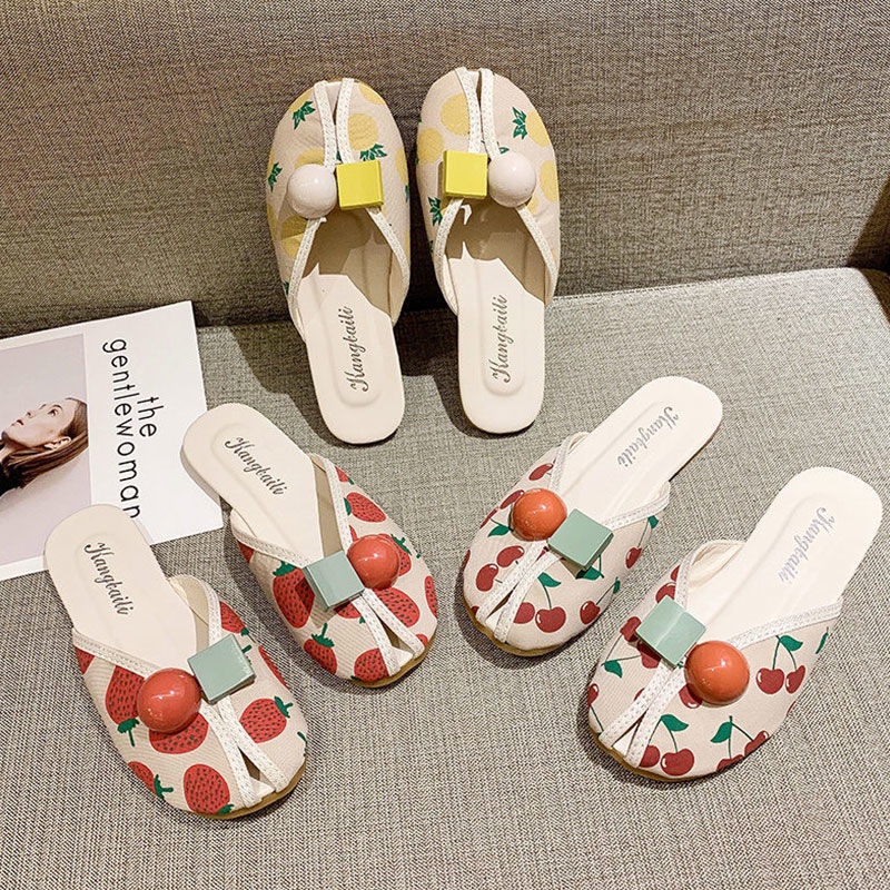 Jiashucheng Dép Lười Hở Ngón Đế Bằng In Họa Tiết Cherry / Dâu Tây Thời Trang Xuân Hè Kiểu Mới Dễ Phối Đồ Cho Nữ