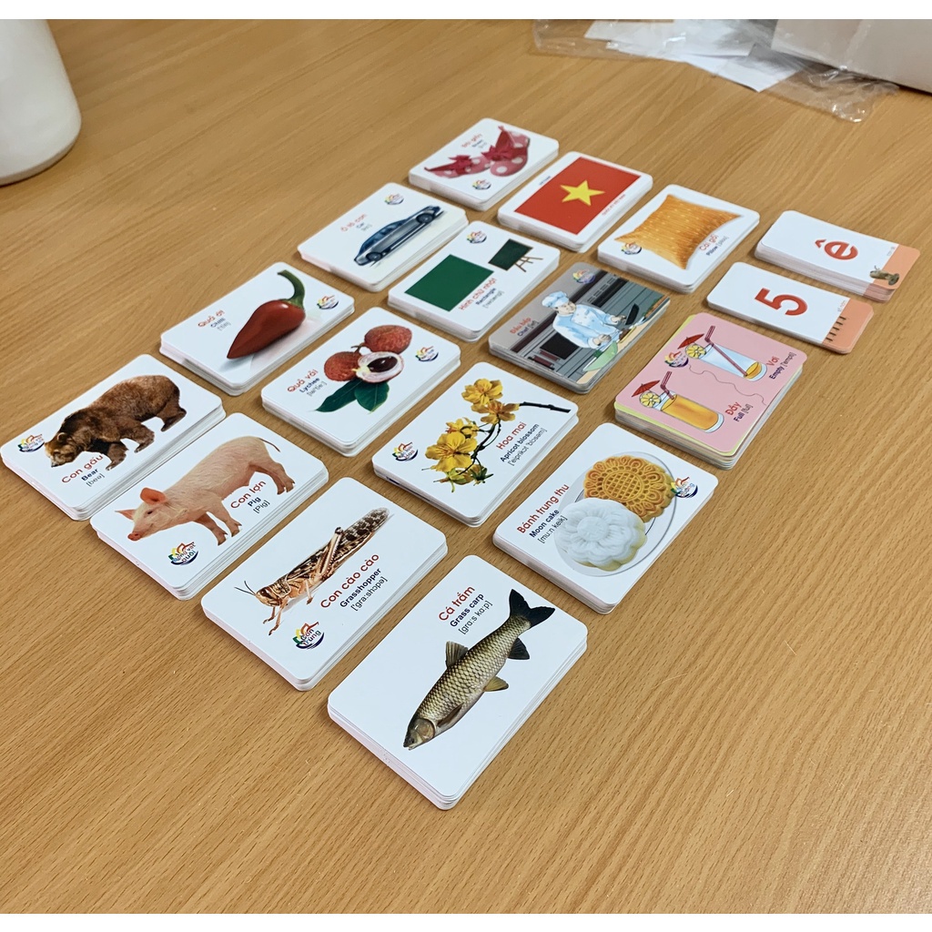 Flashcard Bộ Thẻ Học Thông Minh loại nhỏ Flashcard song ngữ tiếng Anh loại chuẩn Glenn Doman cho bé từ 0-6 tuổi 7*10cm