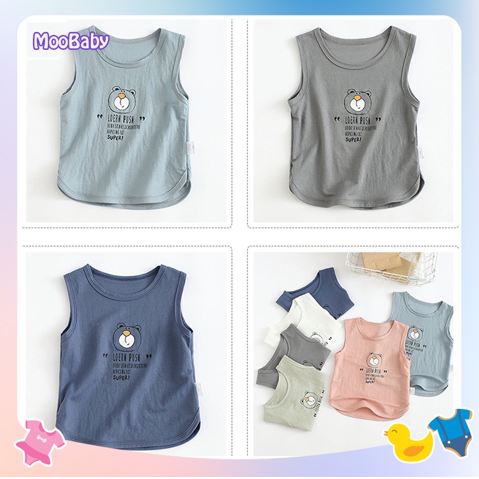 Bộ Ba Lỗ Cho Bé Trai, Bé Gái Vải Thun Lạnh Họa Tiết Gấu POO Dễ Thương, Áo Ba Lỗ Bé Trai MOOBABY SHOP