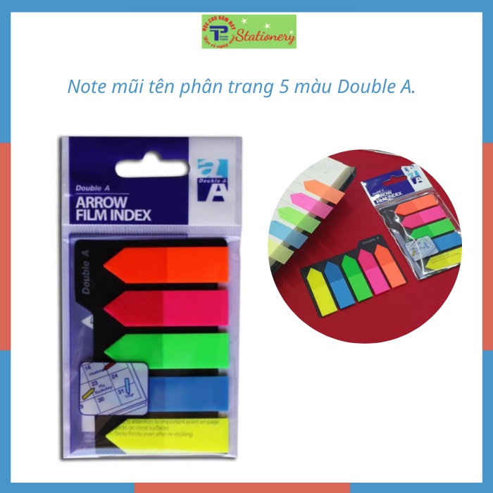 Giấy phân trang 5 màu nhựa Double A nhọn đầu hình mũi tên Film nhựa