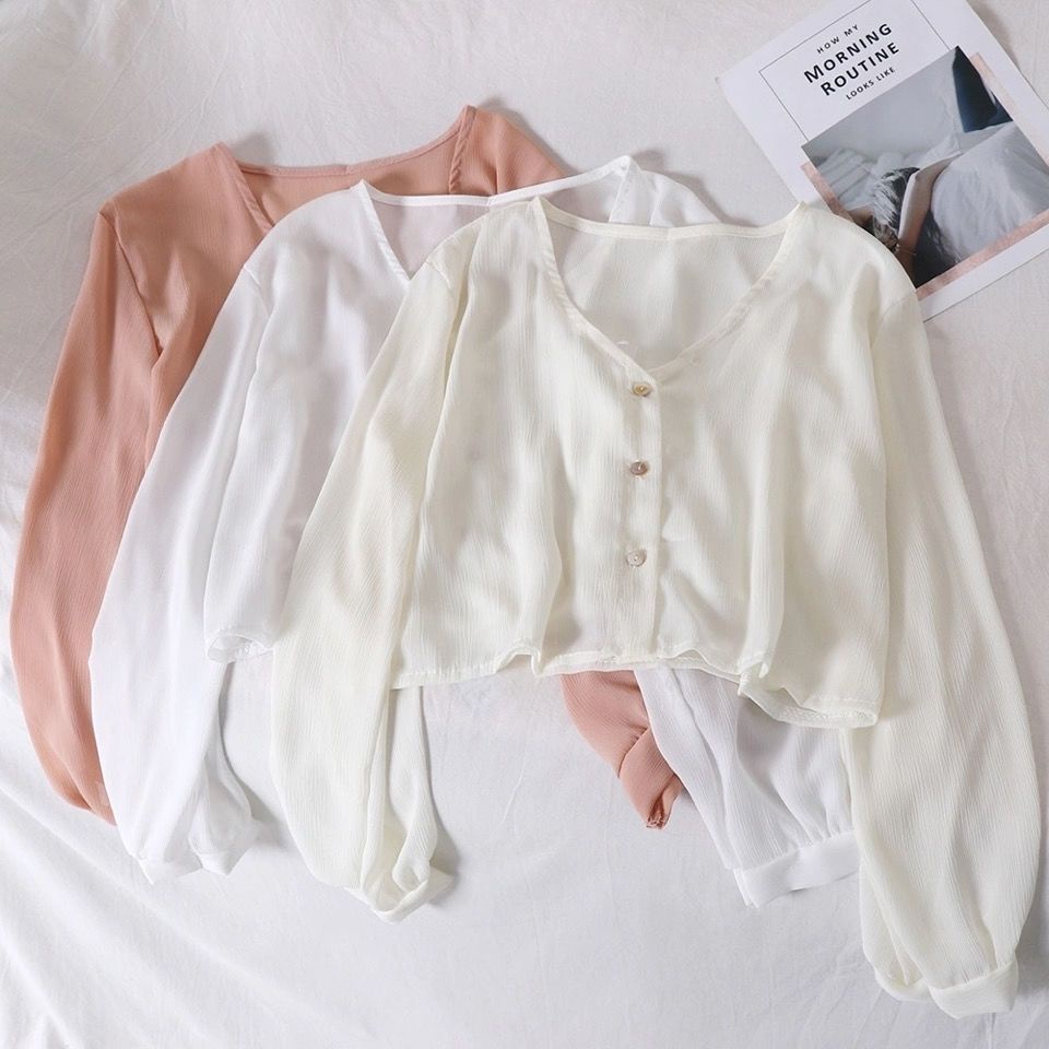 Kho sẵn sàng🎁angryball Áo Khoác cardigan Vải Chiffon Mỏng Thời Trang