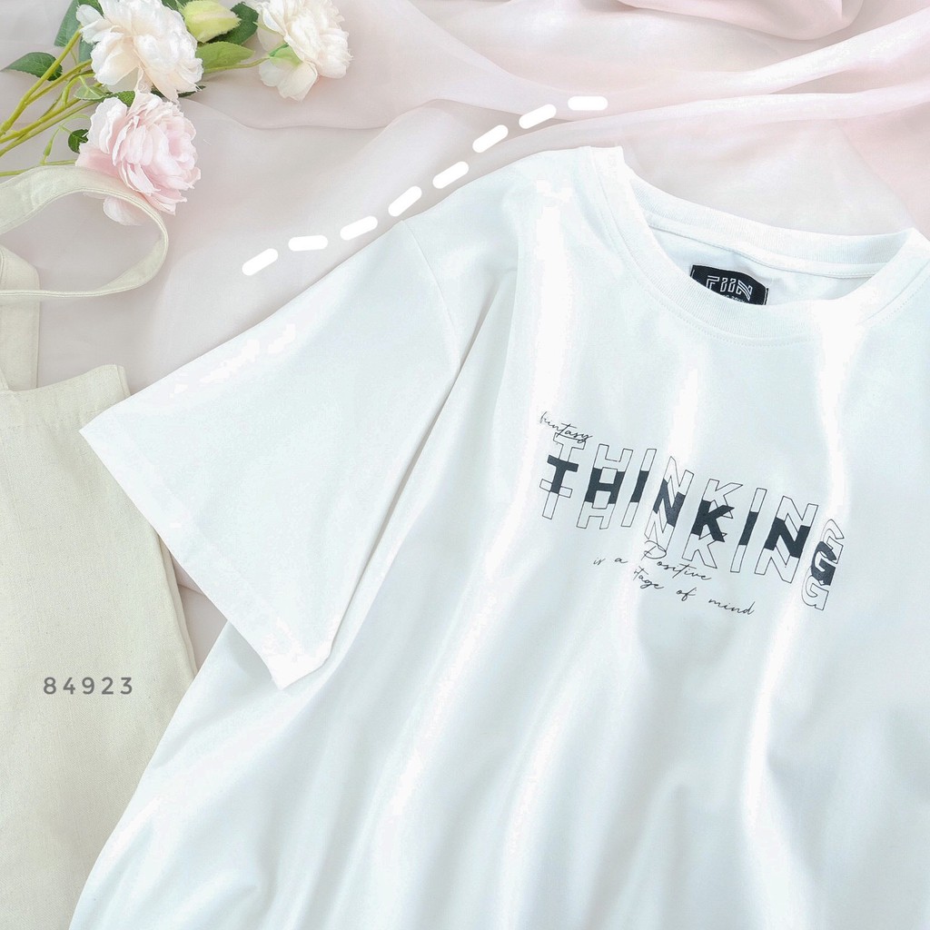 [Mã WASKT304 giảm 15% tối đa 30K đơn 99K] Áo thun tay lỡ in chữ THINKING nhiều màu ulzzang form rộng - Made by Fiin