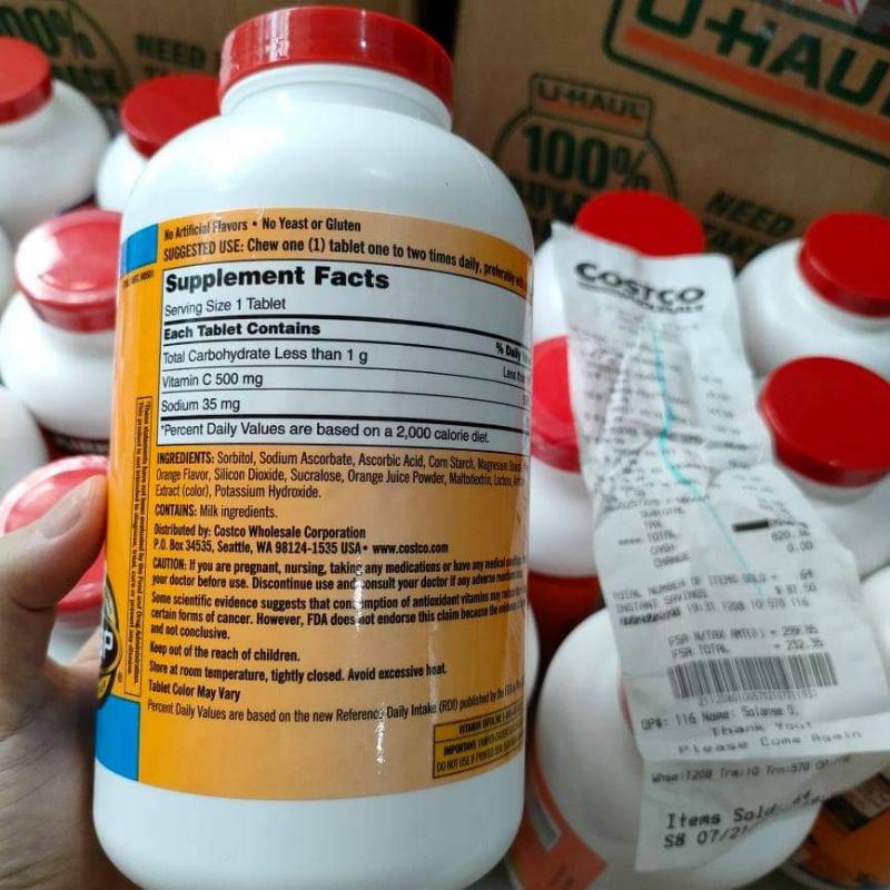 Viên ngậm Bổ Sung Vitamin C 500mg Kirkland Chewable 500 viên - Mỹ 🍊
