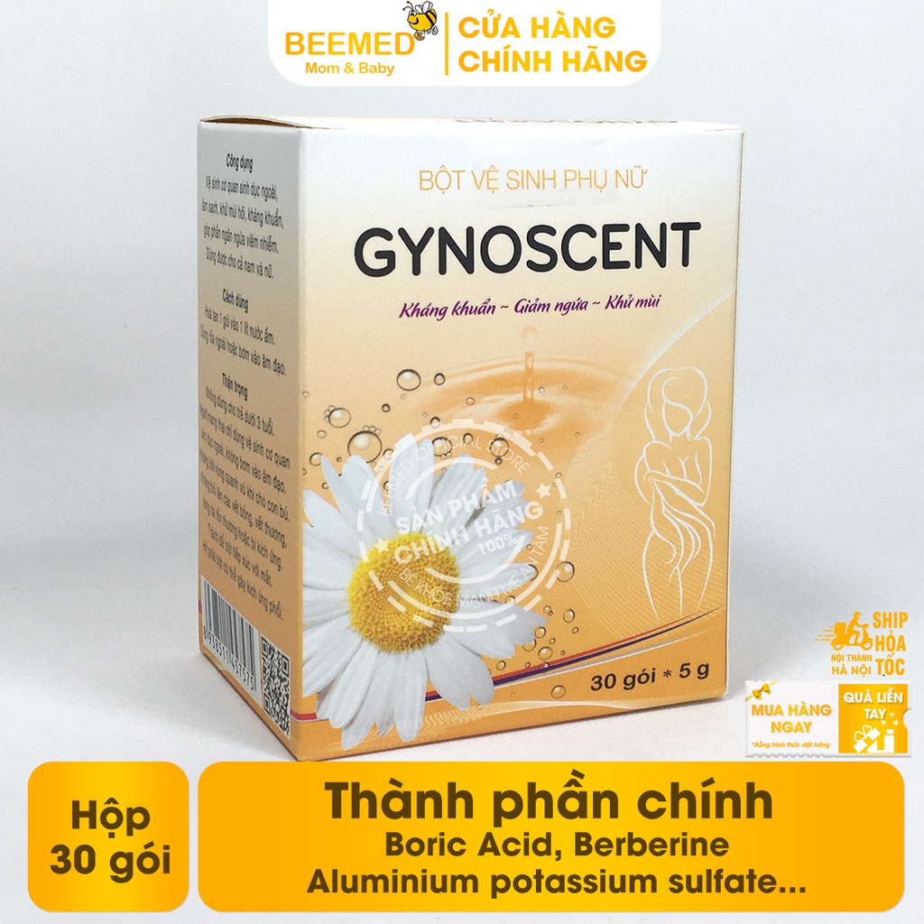 Gynoscent Bột pha vệ sinh phụ nữ của Dược Cát Linh hộp 30 gói, rửa phụ khoa khử mùi kháng khuẩn