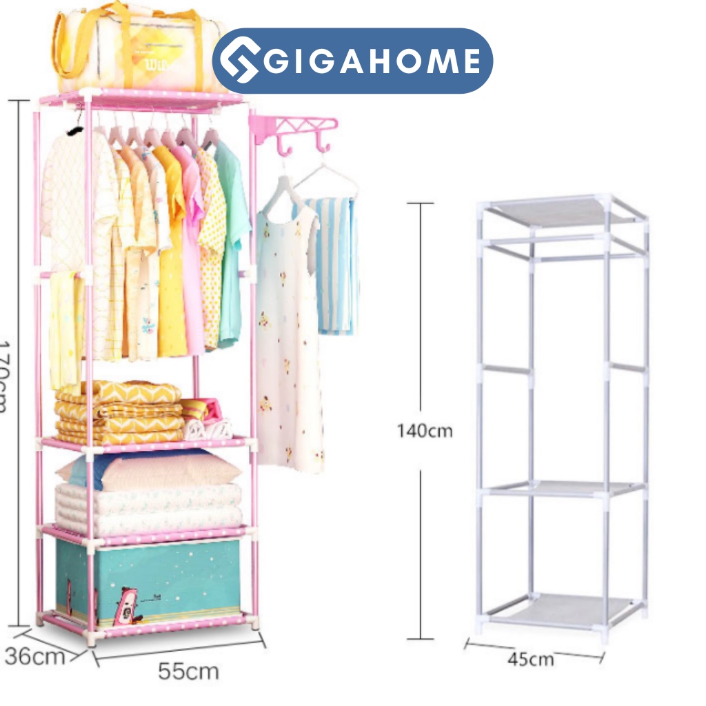 Kệ Treo Quần Áo Chữ H 4 Tầng 3 Ngăn GIGAHOME Loại Lớn Có Móc Treo Bên Cạnh 9571