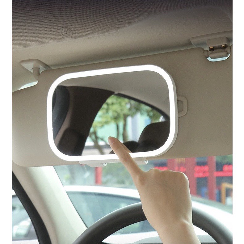 Gương Trang Điểm Trên Ô Tô Với Đèn LED 3 Chế Độ Ánh Sáng Gắn Chắn Nắng Xe Hơi