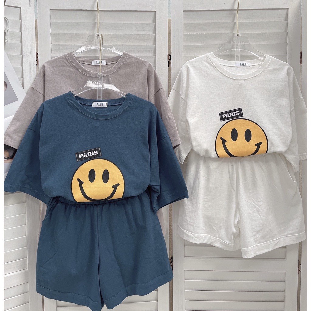 [ Rẻ vô địch ] Set bộ đùi chất cotton form rộng - mặt cười paris