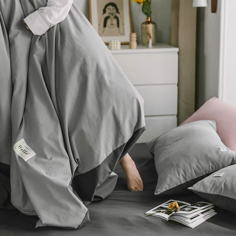 Set Chăn Ga Cotton TC Xám Nhạt Phối Ga Ghi Đen Hàng Chuẩn Xuất Nhật