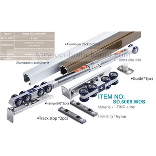 [ Hàng chất lượng cao] Bộ bánh xe cửa lùa ray treo có giảm chấn hai chiều mã sản phẩm SD5009 ( có ảnh thật và video)