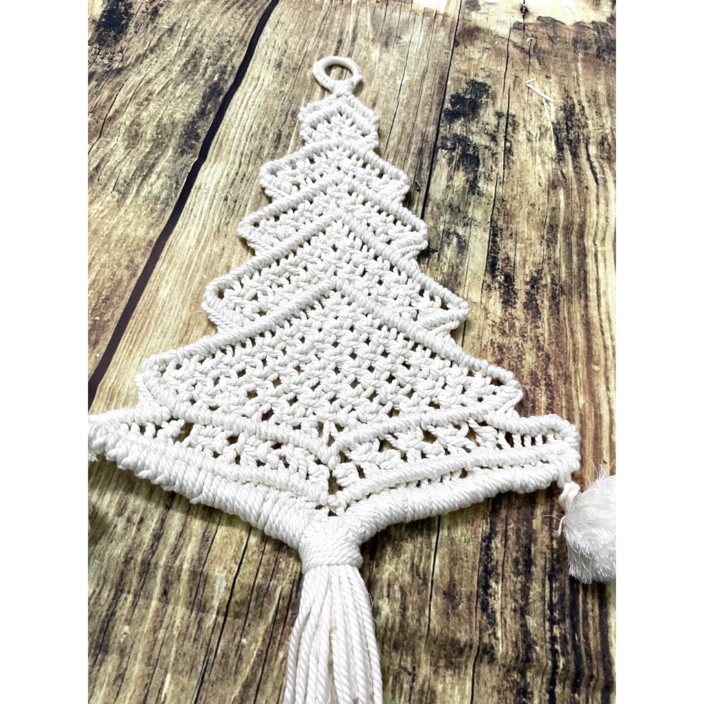 Cây thông noel cao 1m, cây thông treo tường trang trí dễ thương làm bằng dây cotton macrame