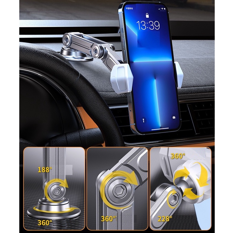 Giá đỡ điện thoại và iPhone gắn taplo ô tô, kẹp cửa gió oto, táp lô xe hơi, bằng hợp kim cao cấp C01 Vu Studio