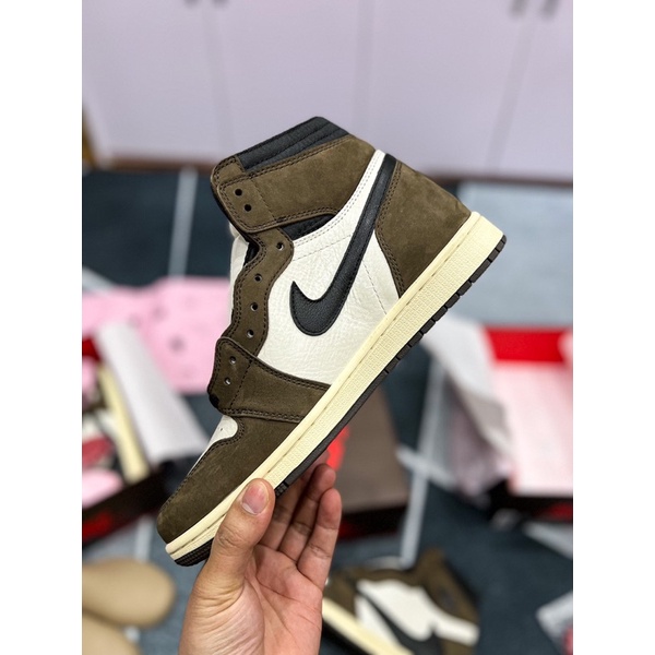 [AGsneaker] Giày thể thao cổ cao JD1 màu nâu Travis Scott full box
