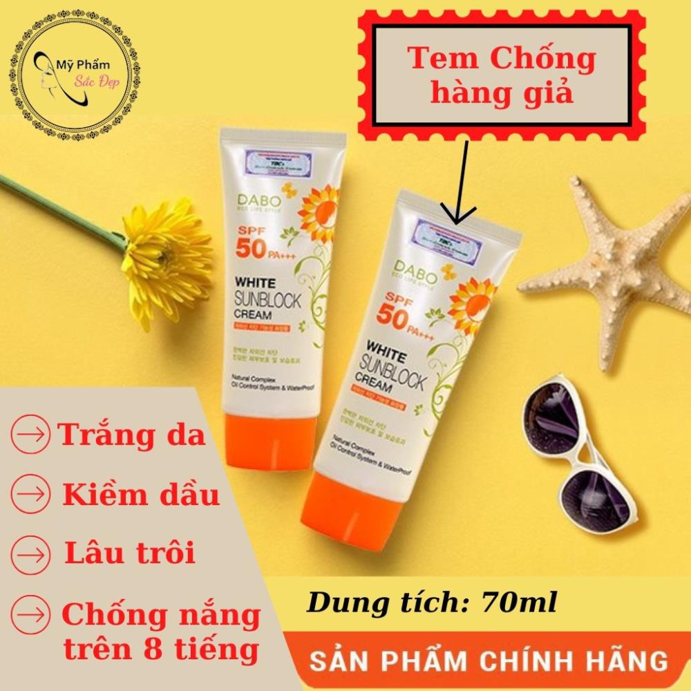 Kem chống nắng DABO White Sunblock Trắng da kiềm dầu lâu trôi chống nắng trên 8 tiếng (Chính hãng)