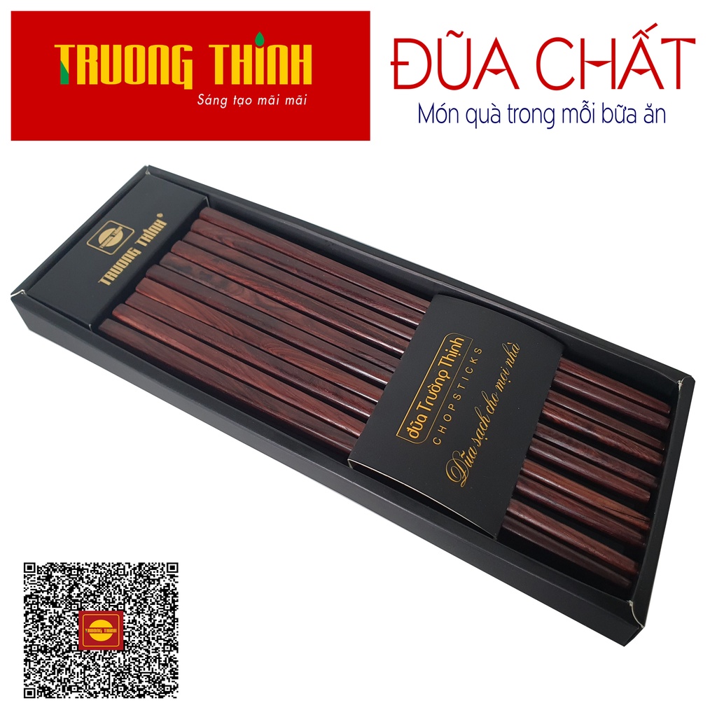 Đũa Gỗ Trắc Vân Cao Cấp Loại Đặc Biệt - Hộp Màu Đen - 10 Đôi Vuông Trơn