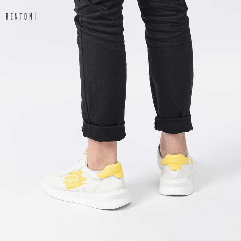 Giày thể thao nam Bentoni - Comfy Sneaker NDT0304TRD2019-6-1 (Trắng) (gót vàng)