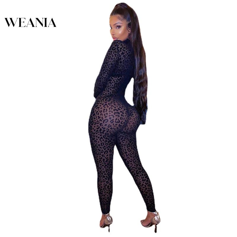 Áo liền quần Tay Dài Xuyên Thấu Hoạ Tiết Da Báo Quyến Rũ Cho Phái Nữ