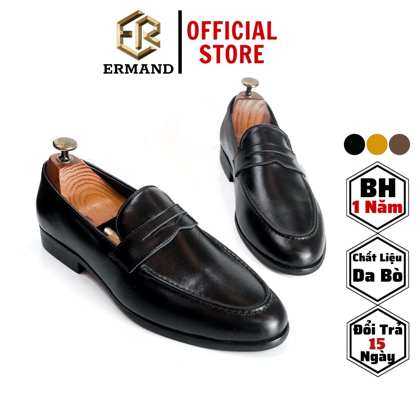 Giày lười nam ERMAND da bò thật bảo hành 1 năm kiểu dáng Penny Loafer tinh tế - Mã T162