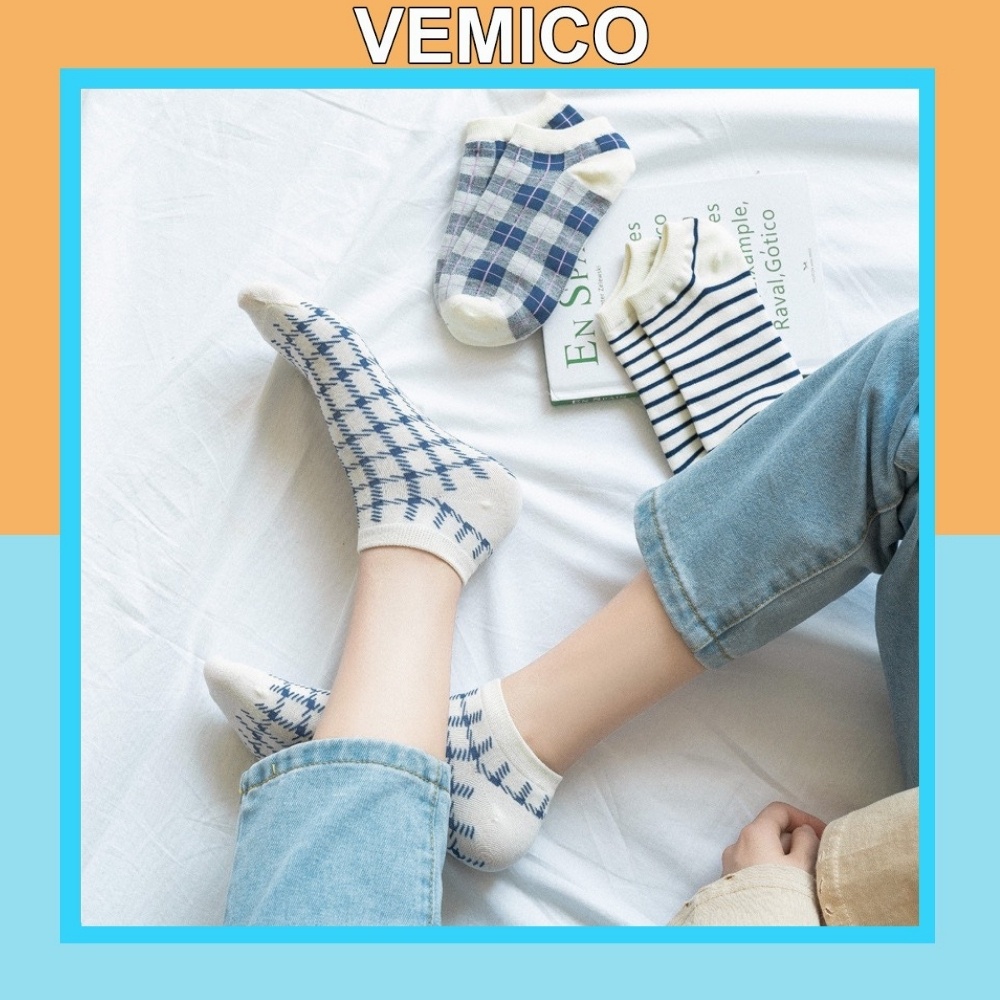 Vớ cổ ngắn Vemico họa tiết caro trẻ trung cực đáng yêu TN58