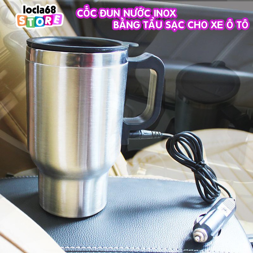 Cốc Đun Nước Inox Bằng Tẩu Sạc Trên Ô TÔ, Xe Khách, Xe Tải