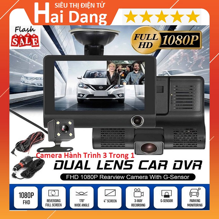 Camera Hành Trình 3 Trong 1 Quan Sát Tổng Thể Xe, Màn Hình 4 Inch Full HD 1080- Trong Ngoài Trước Và Sau