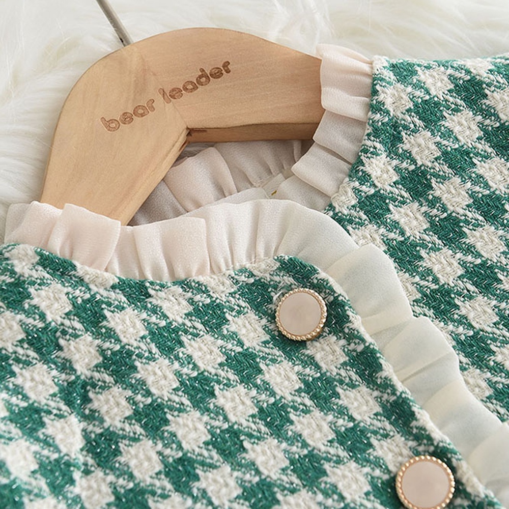 BEAR LEADER Set Đồ Thu Đông 2 Món Gồm Đầm Sát Nách Và Áo Khoác Tay Dài In Họa Tiết Gấu Dễ Thương Cho Bé Gái 2-7 Tuổi