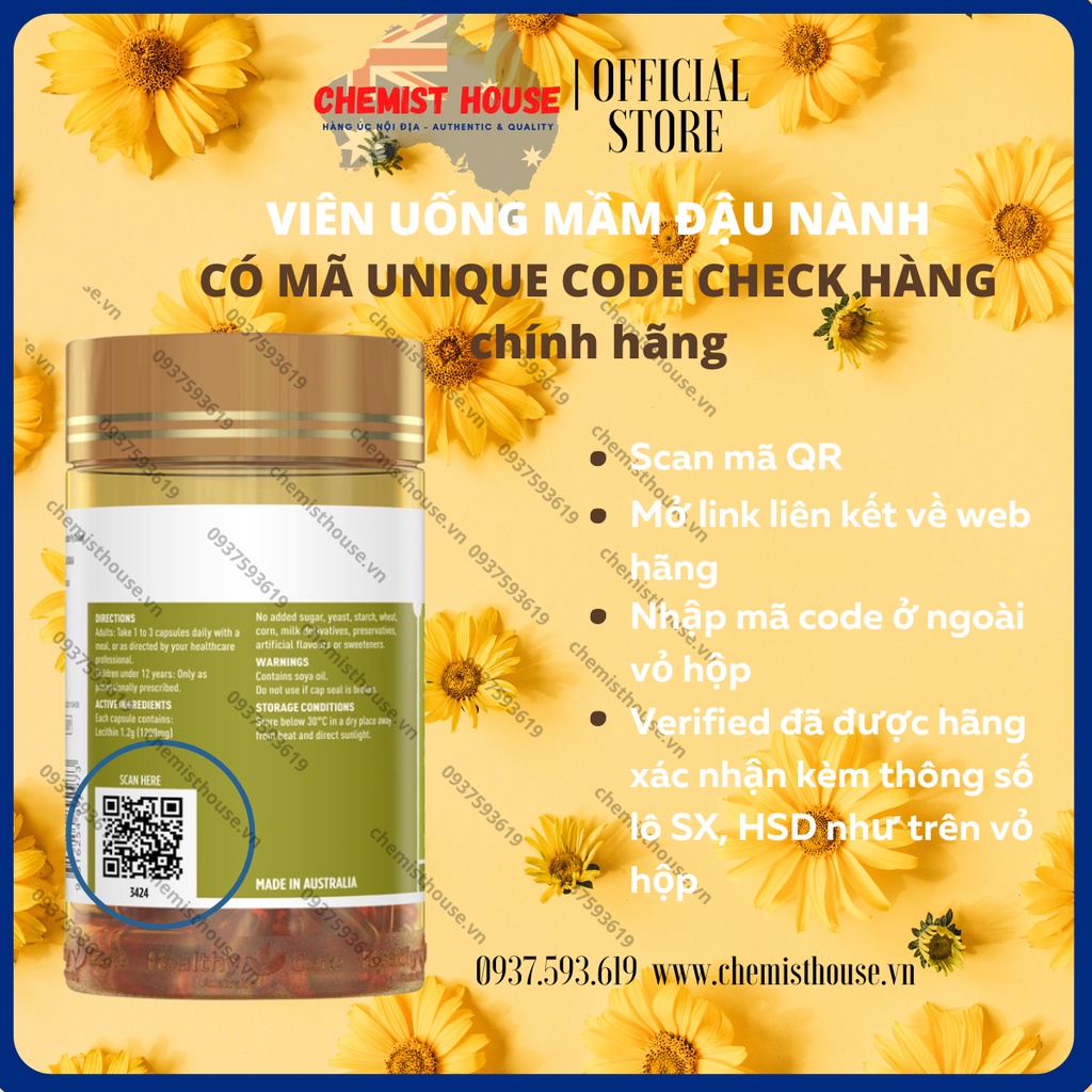 Healthy Care Super Lecithin 1200mg - Viên uống tinh chất mầm đậu nành 100 viên