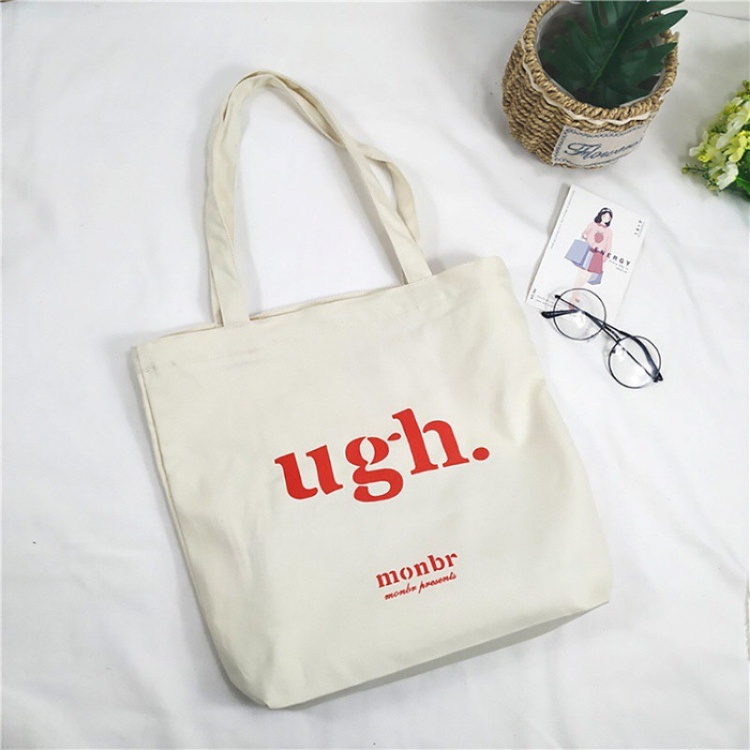 Túi tote vải canvas đựng đồ in chữ UGH size A4 có khóa miệng hàn quốc cao cấp ZIMI