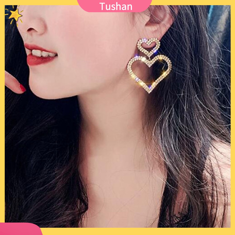 Khuyên tai dáng dài hình giọt nước đính đá thanh lịch dành cho nữ