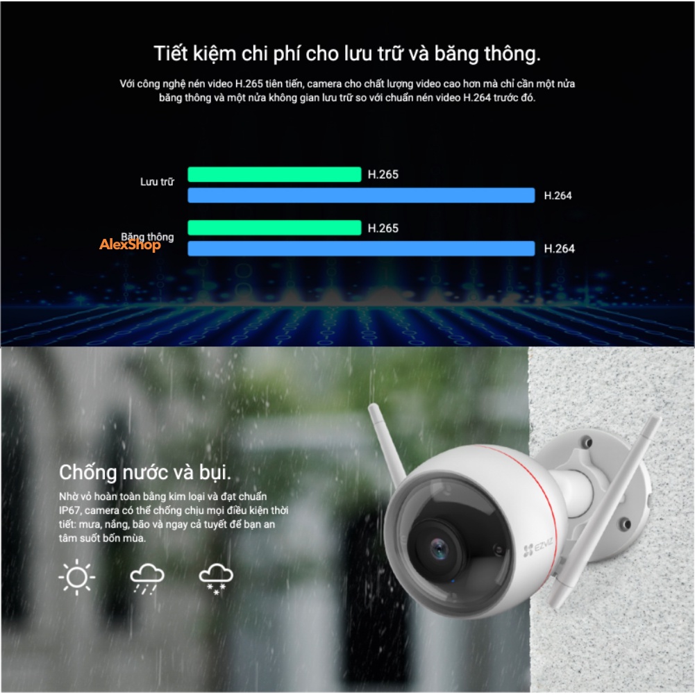 Camera Ngoài Trời Ezviz C3W Pro Độ Phân Giải 2K QHD WiFi Quay Màu Ban Đêm - Chính Hãng