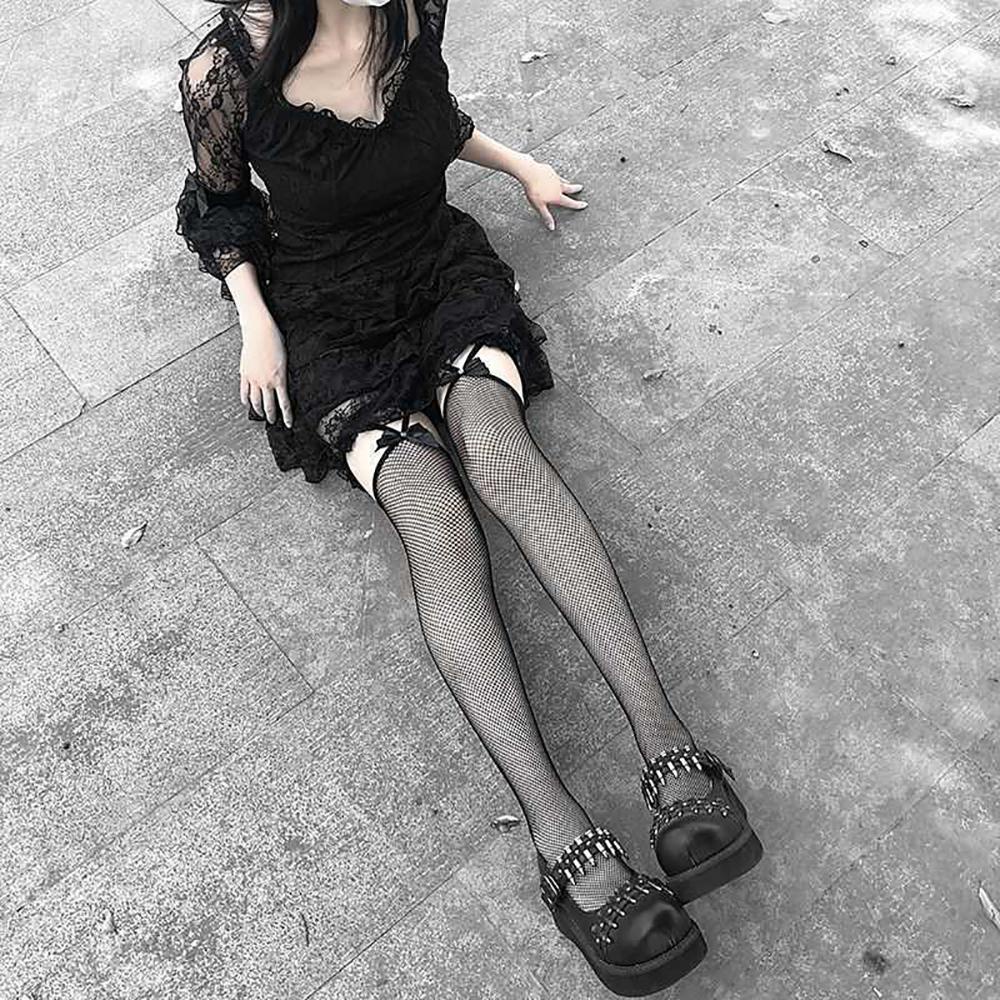 OCEANMAP Vớ Lưới Nylon Trong Suốt Phối Ren Đính Nơ Phong Cách Lolita Thời Trang Mùa Hè Cho Nữ