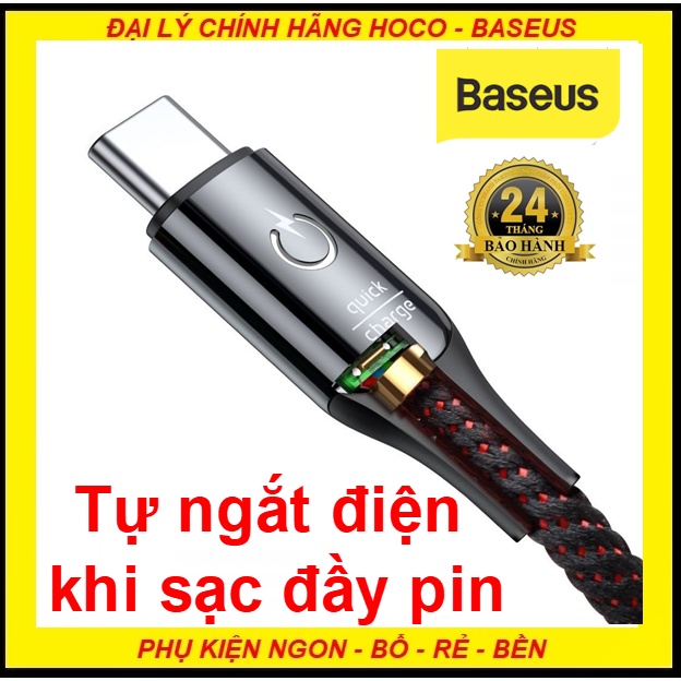 Cáp sạc Type-C tự ngắt điện khi sạc đầy Pin Baseus C-shaped Light Intelligent 3A dài 1m - Hàng chính hãng