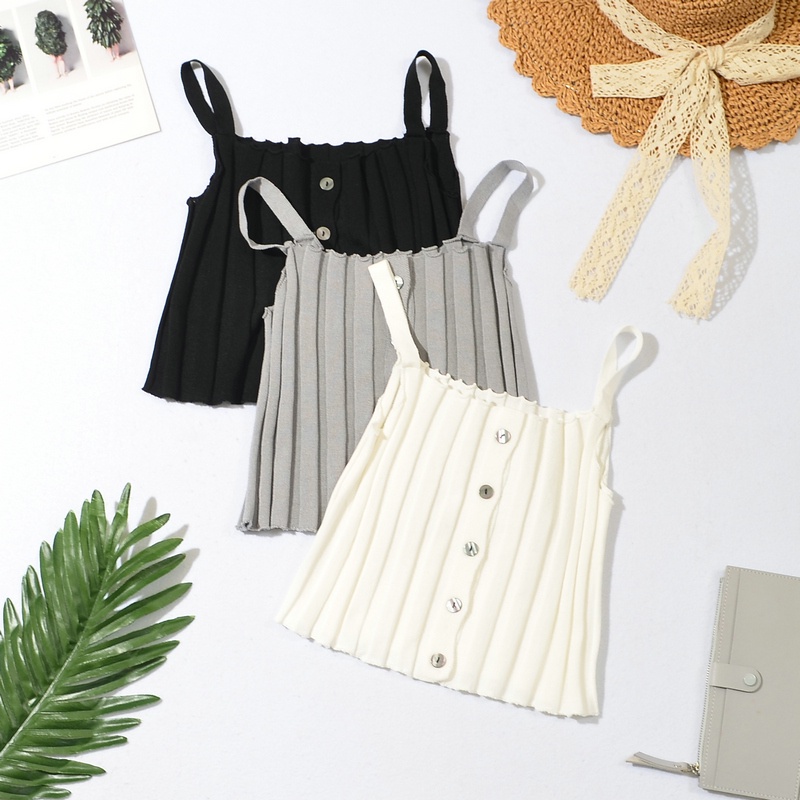 DUNEA Áo hai dây dáng ngắn phối nút thời trang cho nữ